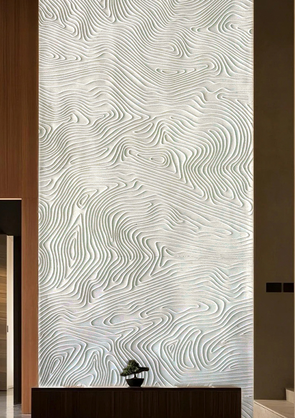 Panneau mural en pierre souple et flexible à débit d'eau incurvé